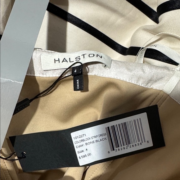 Halston evening dress color block striped silk blend bone black NEW size 4 - Picture 6 of 7